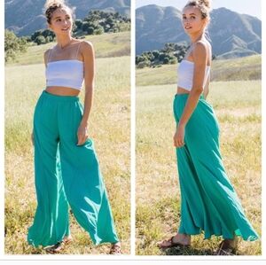 Teal Boho Wide Leg Pants – Effortless, Flowy, and Fun